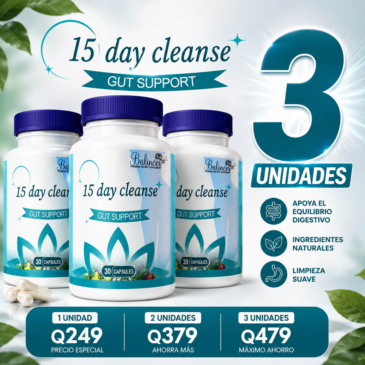 15 Day Cleanse™ Limpieza Intestinal de 15 Días | 30 Cápsulas