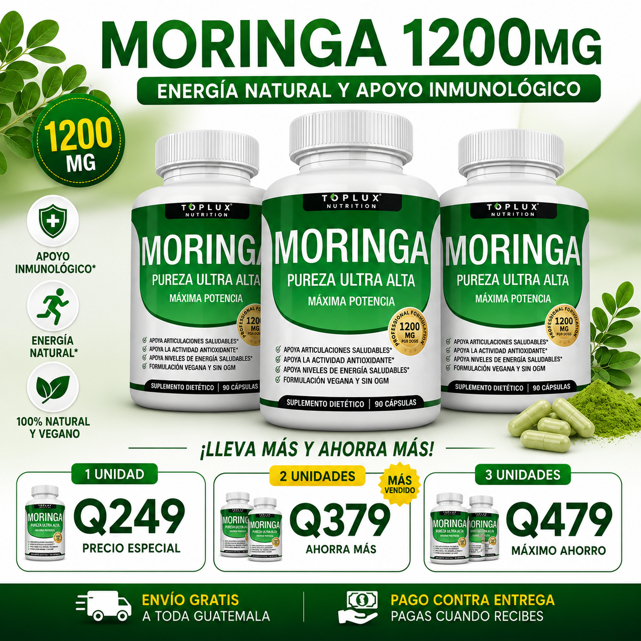 Moringa 1200mg | Energía, Vitalidad y Apoyo Inmunológico